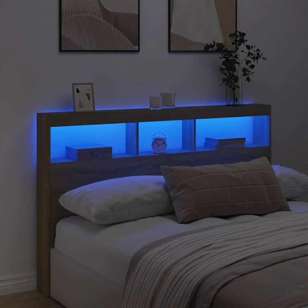 Headboard Cabinet with LED Sonoma Oak 160x17x102 cm Price