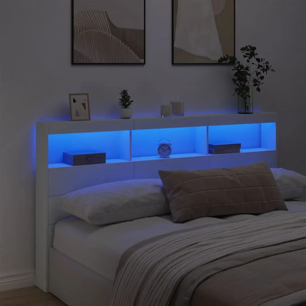 Headboard Cabinet with LED White 180 cm Price