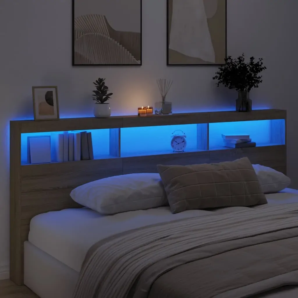 Headboard Cabinet with LED Sonoma Oak 220x17x102 cm Price