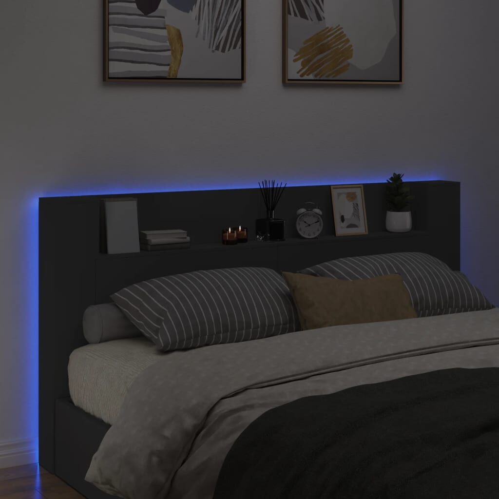 Headboard Cabinet with LED Black 200 cm Price