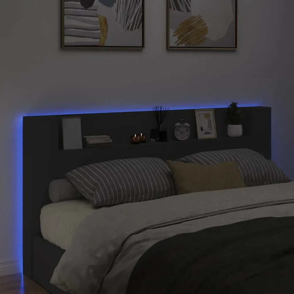 Headboard Cabinet with LED Black 200 cm Price