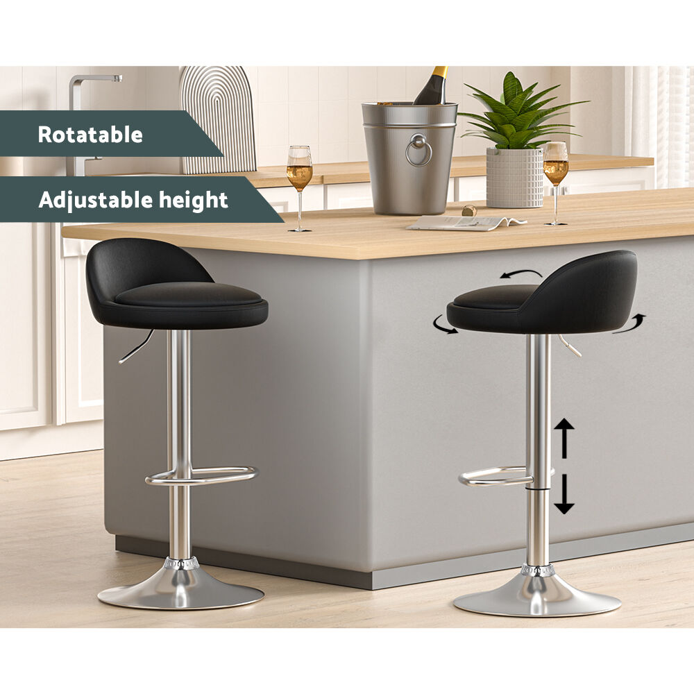 Artiss 2x Bar Stools PU Leather Gas Lift Black Price