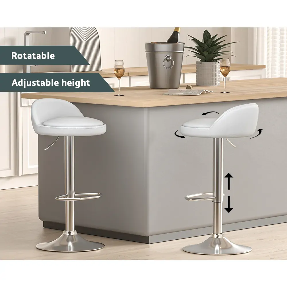 2x Bar Stools PU Leather Gas Lift White Price