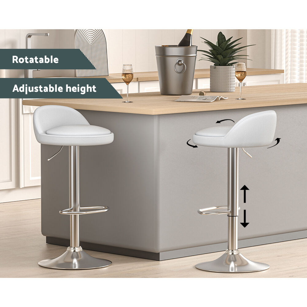 4x Bar Stools PU Leather Gas Lift White Price