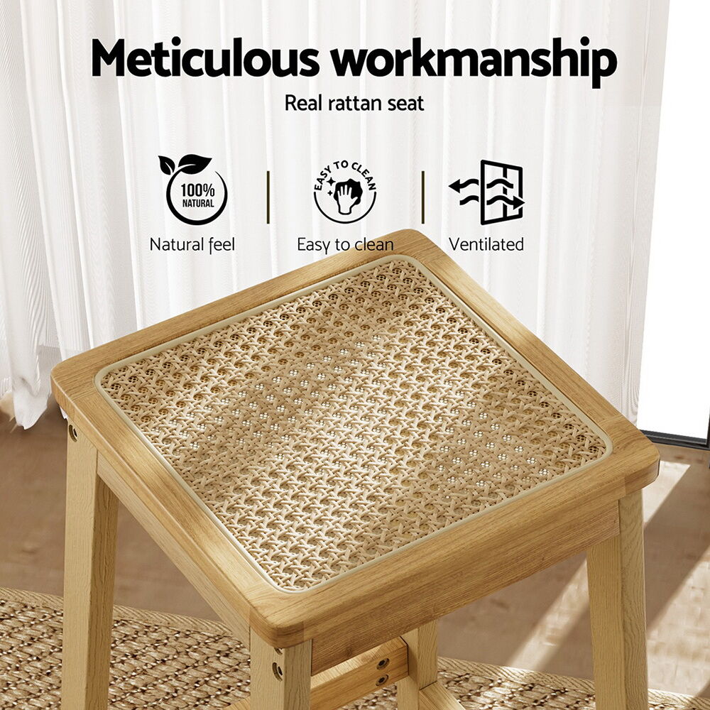 2x Bar Stools Rubber Wood Stool Counter Chair Rattan Barstools Kitchen Price