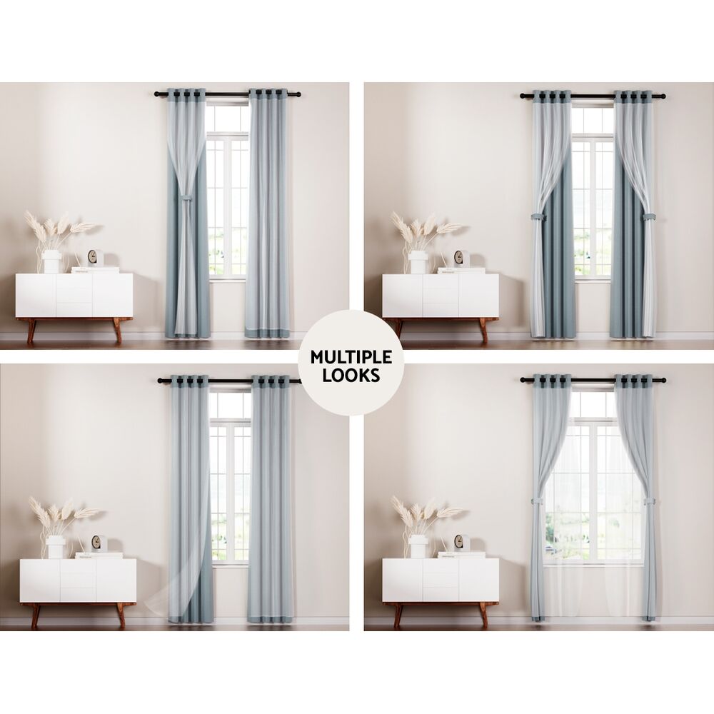 2X 132x160cm Blockout Sheer Curtains Light Grey Price