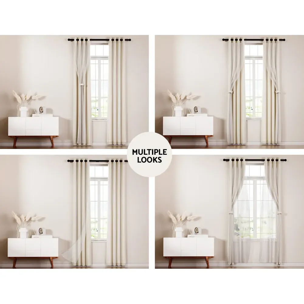 2X 132x213cm Blockout Sheer Curtains Beige Price