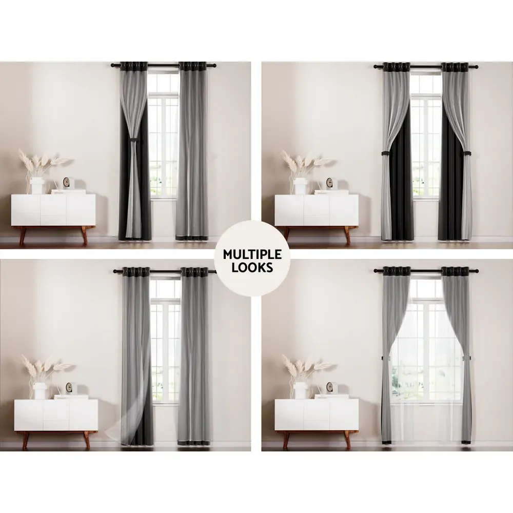 2X 132x274cm Blockout Sheer Curtains Black Price