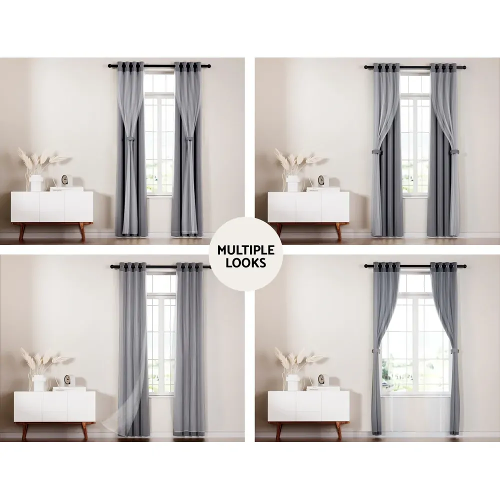 2X 132x274cm Blockout Sheer Curtains Charcoal Price