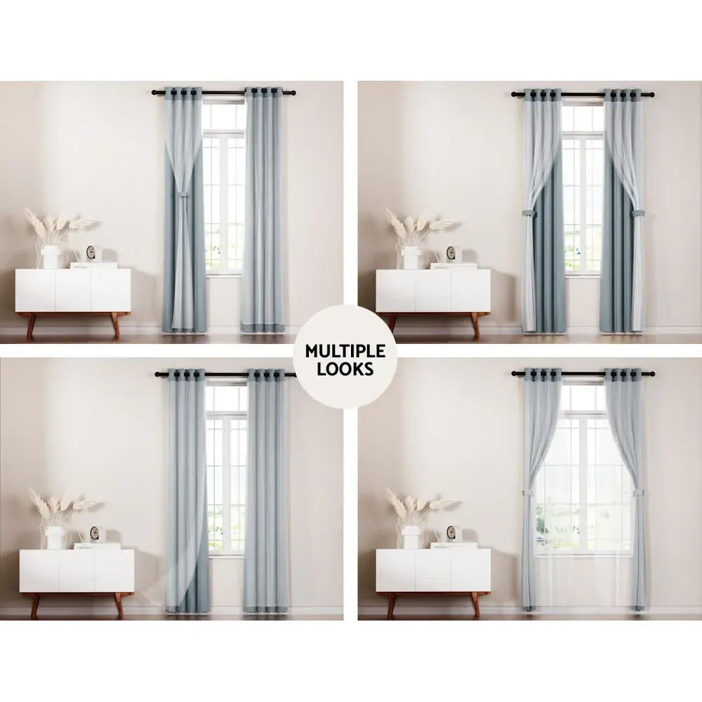 2X 132x304cm Blockout Sheer Curtains Light Grey Price