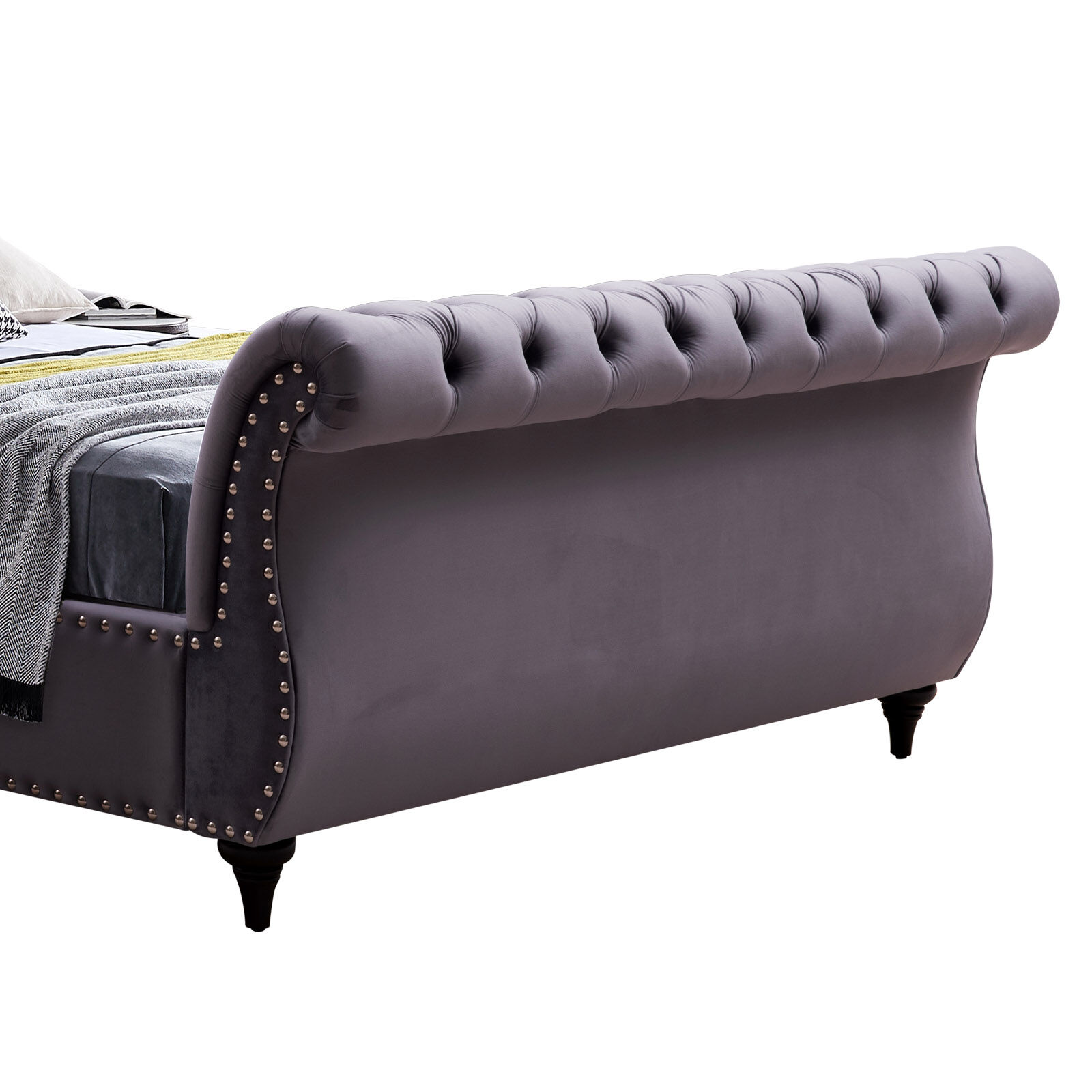 Elsa Bedframe Queen Size Velvet Fabric Medium Grey Colour Price