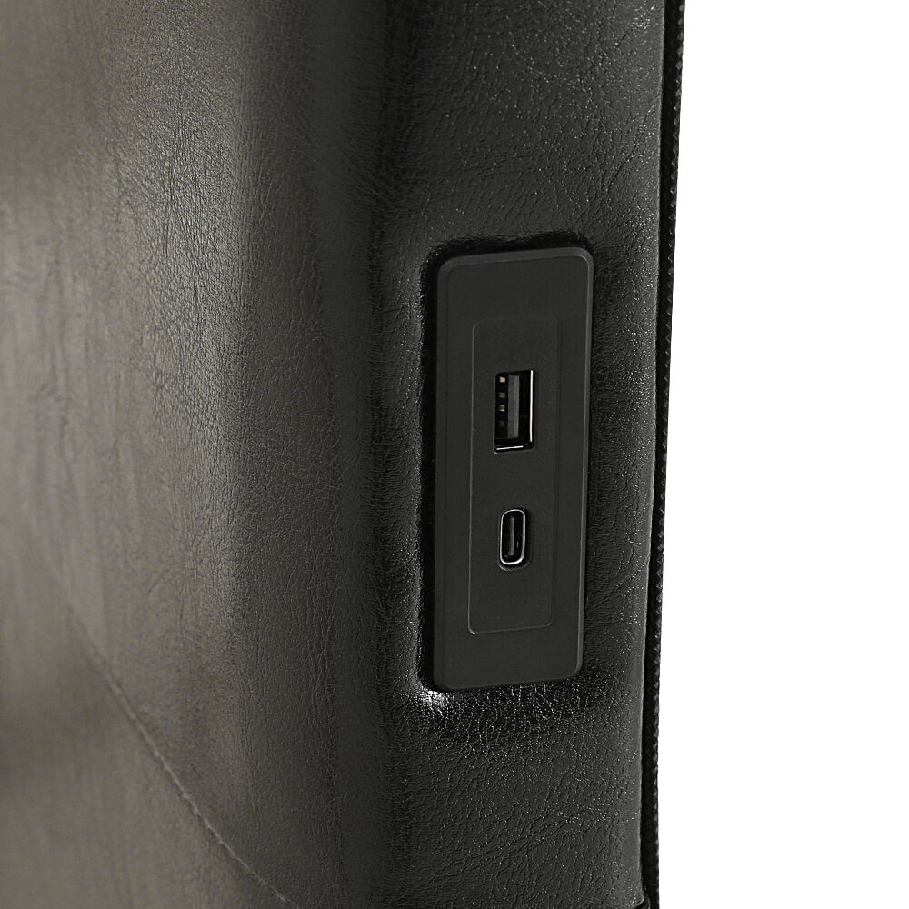Bed Frame Queen Bed Base w LED Lights Charge Ports Black Leather RAVI Price