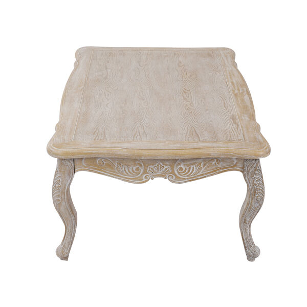 Lille Coffee Table Oak White Washed Wooden & Beige Color Fabric Price