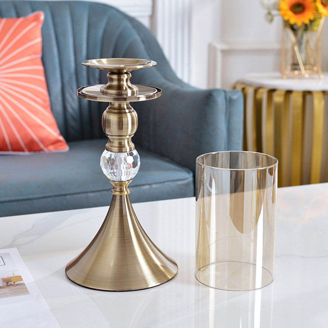 37cm 34cm glass candle holder candle stand glass metal with candle set Price