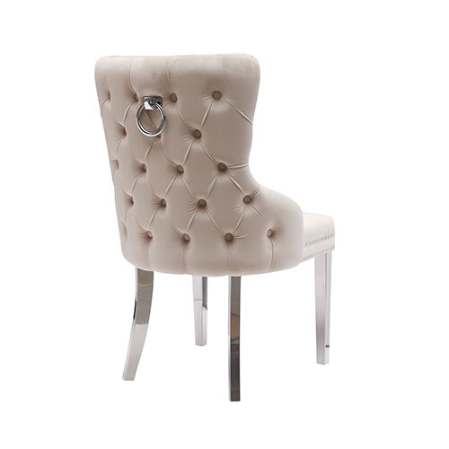 Lyon 2x Dining Chair Beige Velvet STAINLESS Legs Price