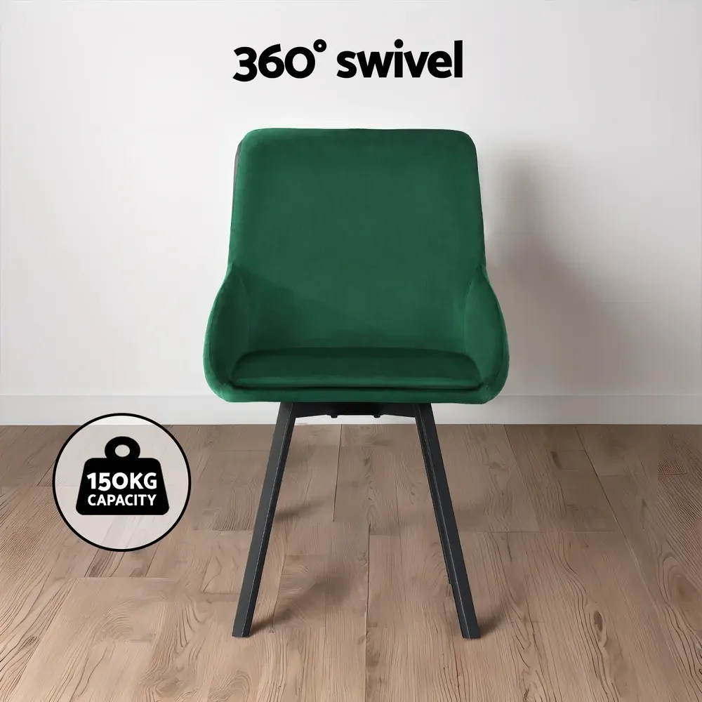 Dining Chairs Set of 2 Velvet Swivel Base Green Price