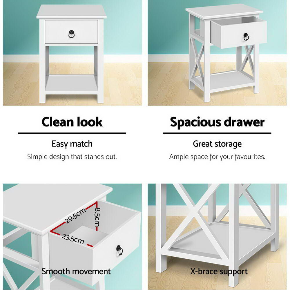 Artiss 2 X Bedside Table 1 Drawer with Shelf - EMMA White Price