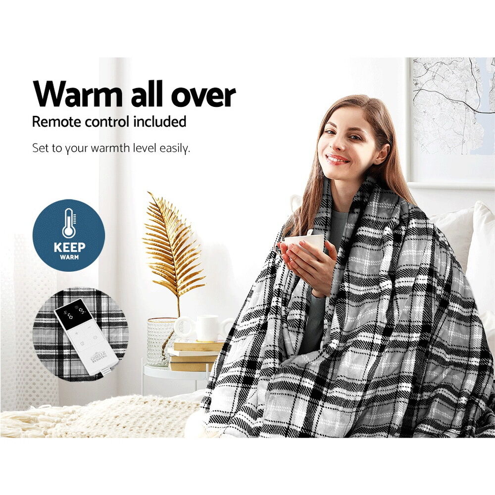 Bedding Electric Throw Rug Flannel Snuggle Blanket Washable Heated Grey and White Checkered Price