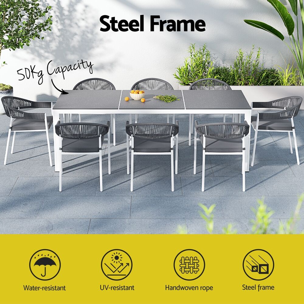 Gardeon Outdoor Dining Set 9 Piece Steel Table Chairs Setting White Price
