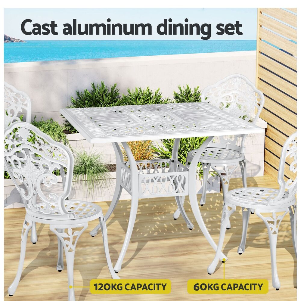 Gardeon Outdoor Dining Set 5 Piece Chairs Table Cast Aluminum Patio White Price
