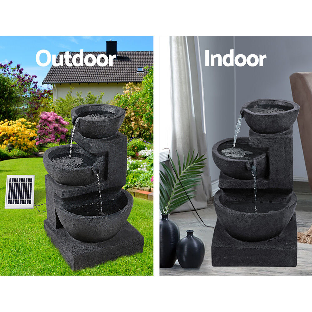 Gardeon Solar Water Feature Cascading Fountain 3-Tier Bowl LED Lights 60CM Blue Price