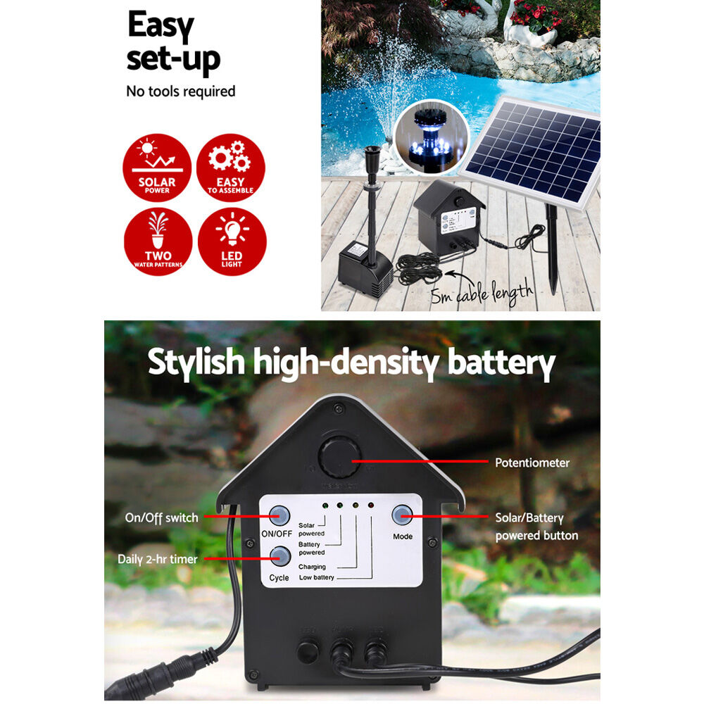Gardeon Solar Pond Pump Submersible Water Fountain with Battery Kit LED Lights 6.6FT Price