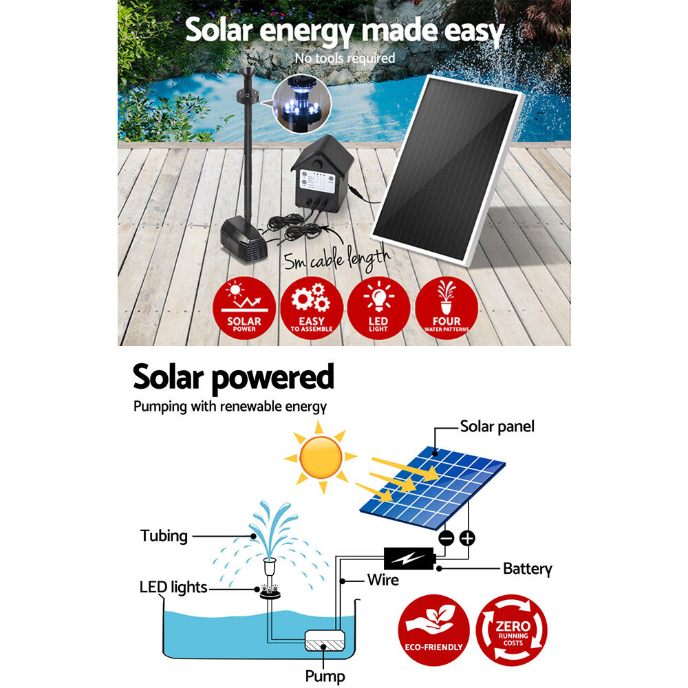 Gardeon Solar Pond Pump Submersible Water Fountain with Battery Kit LED Lights 4FT Price