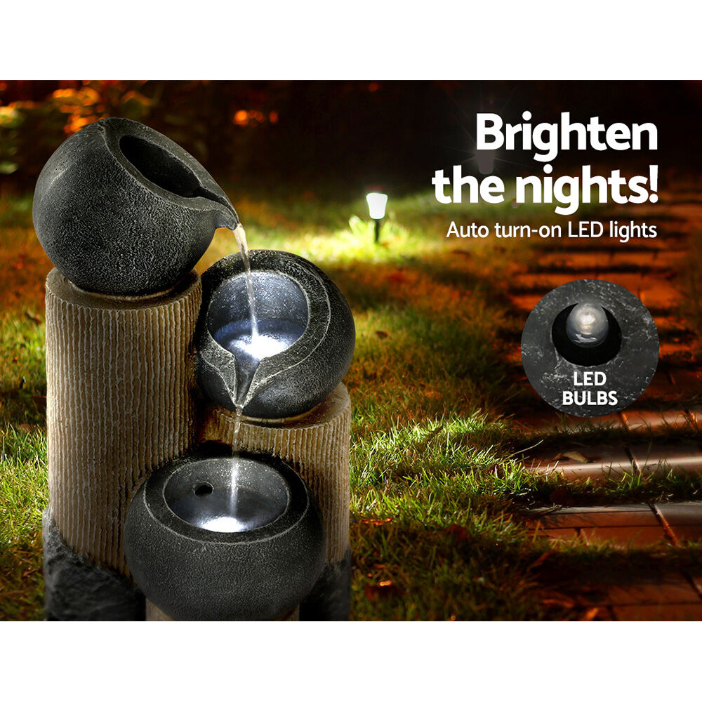 Gardeon Solar Water Feature Cascading Fountain 3-Tier Pot LED Lights 76CM Grey Price