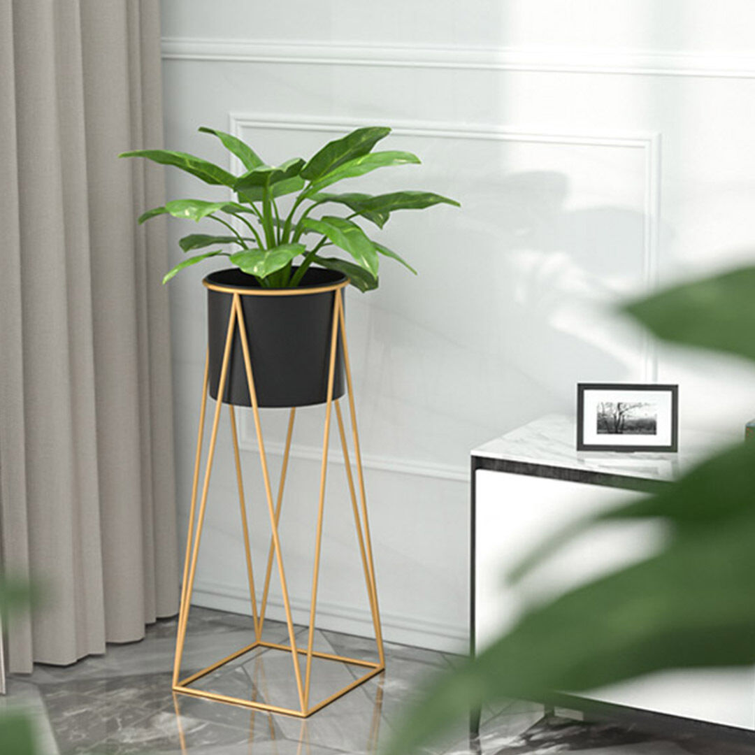 4x 50cm gold metal plant stand with black flower pot holder corner shelving rack indoor display Price