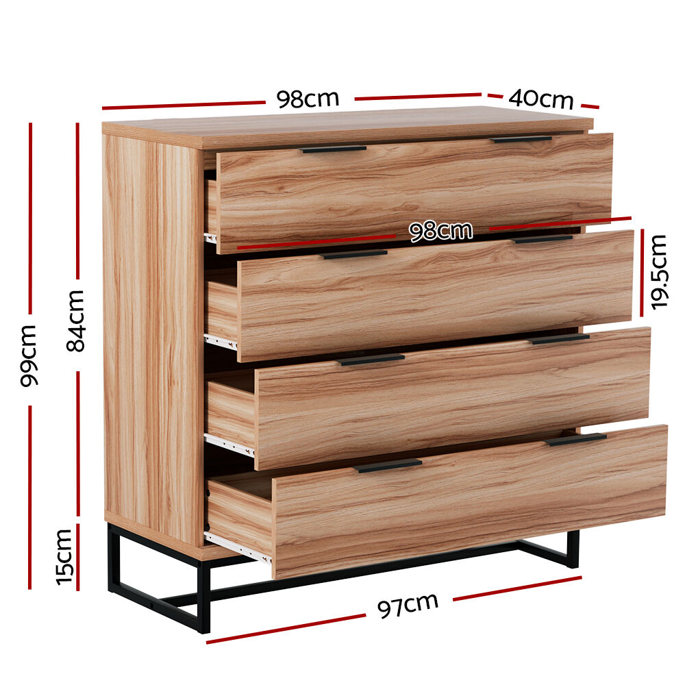 4 Chest of Drawers Cabinet Dresser Table Tallboy Storage Bedroom Rust Oak Price