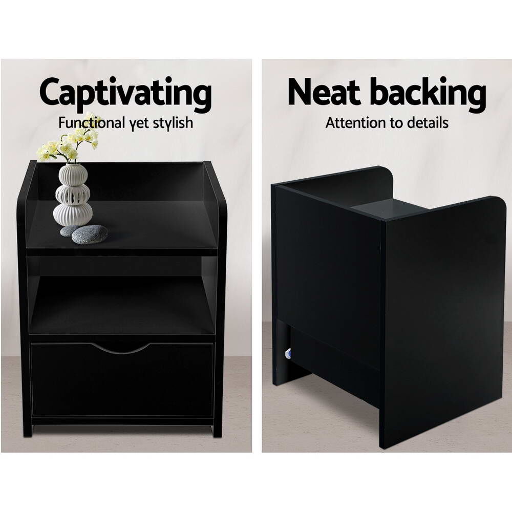 Artiss Bedside Table 1 Drawer with Shelf - FARA Black Price