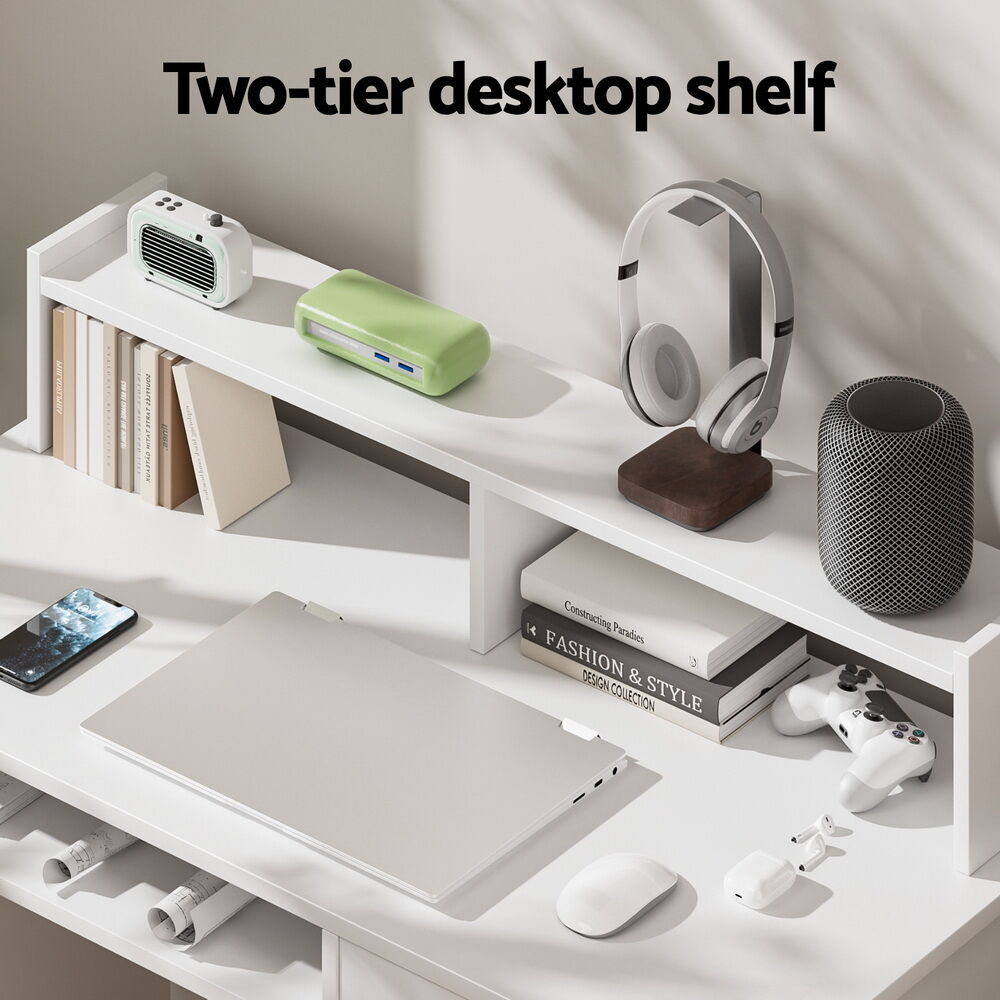 Computer Desk Shelf Drawer Cabinet White 100CM Price