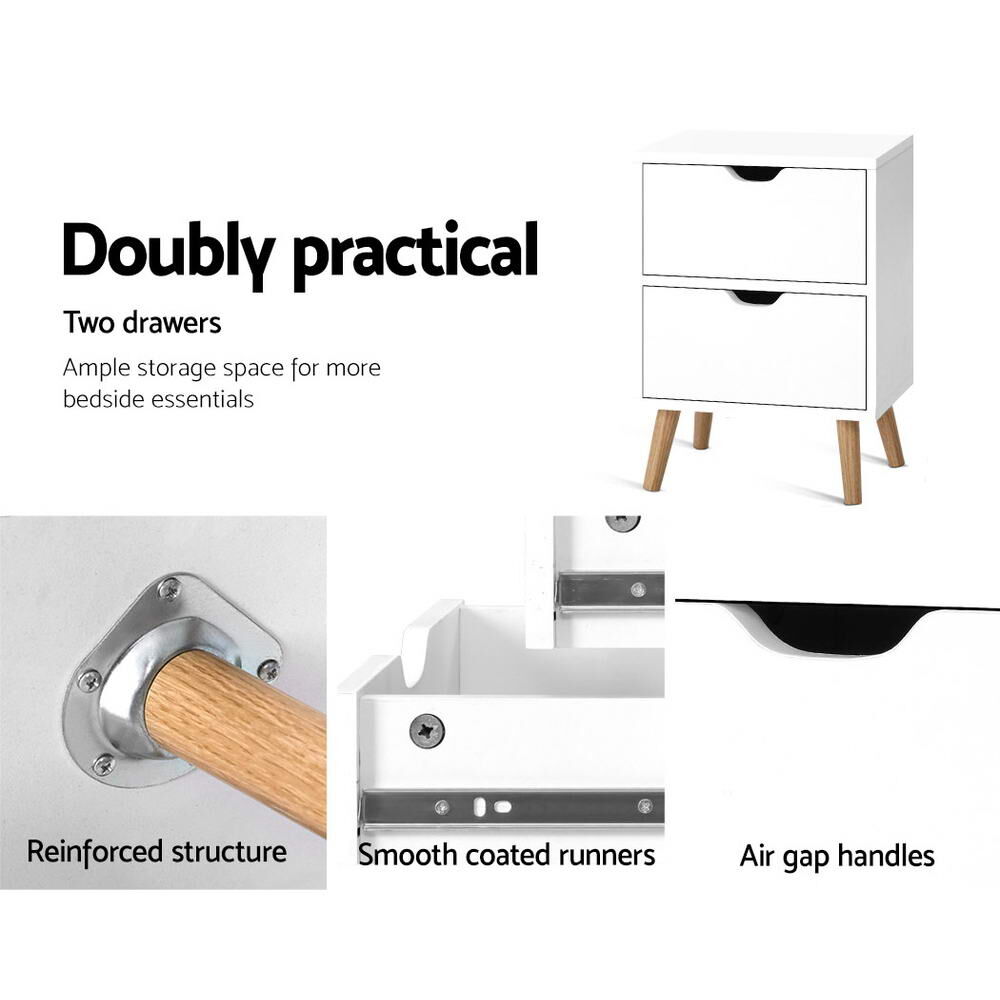 Artiss Bedside Table 2 Drawers - BODEN White Price