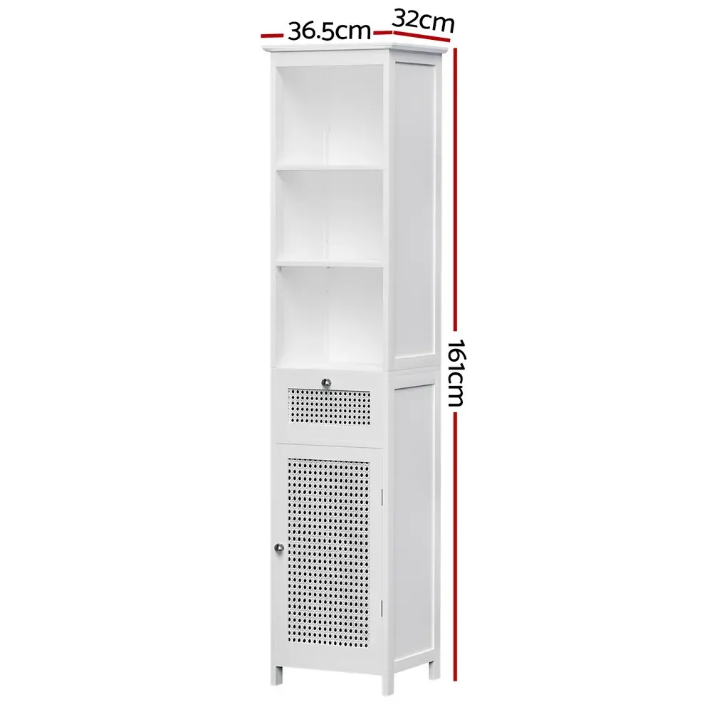 Bathroom Cabinet Storage 161cm White Rattan Tallboy Toilet Cupboard Price