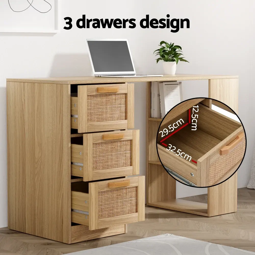 Computer Desk Drawer Shelf Home Office Study Table Rattan Oak 120CM Price