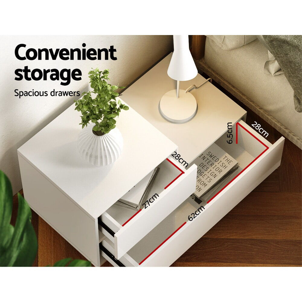 Artiss Bedside Tables LED 2 Drawers - REMI White Price