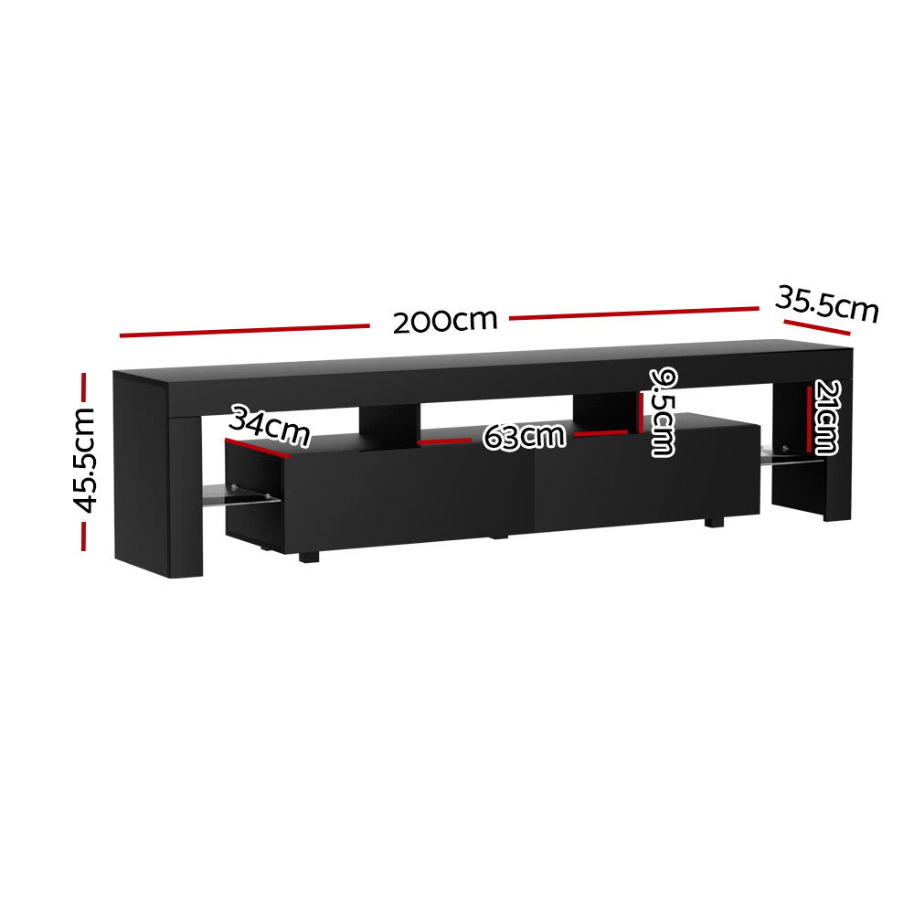 Artiss TV Cabinet Entertainment Unit Stand RGB LED Gloss Furniture 200cm Black Price