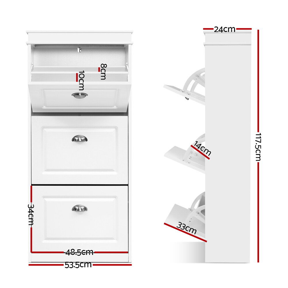 Artiss Shoe Rack Cabinet 18 Pairs 3-tier White Sena Price
