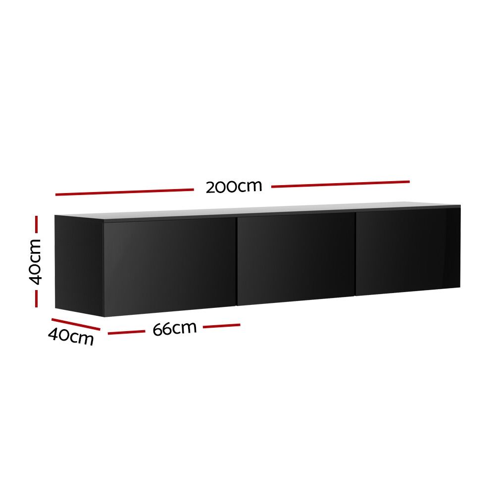 Floating Entertainment Unit TV Cabinet High Glossy Black 3 Cabinets 200CM Price