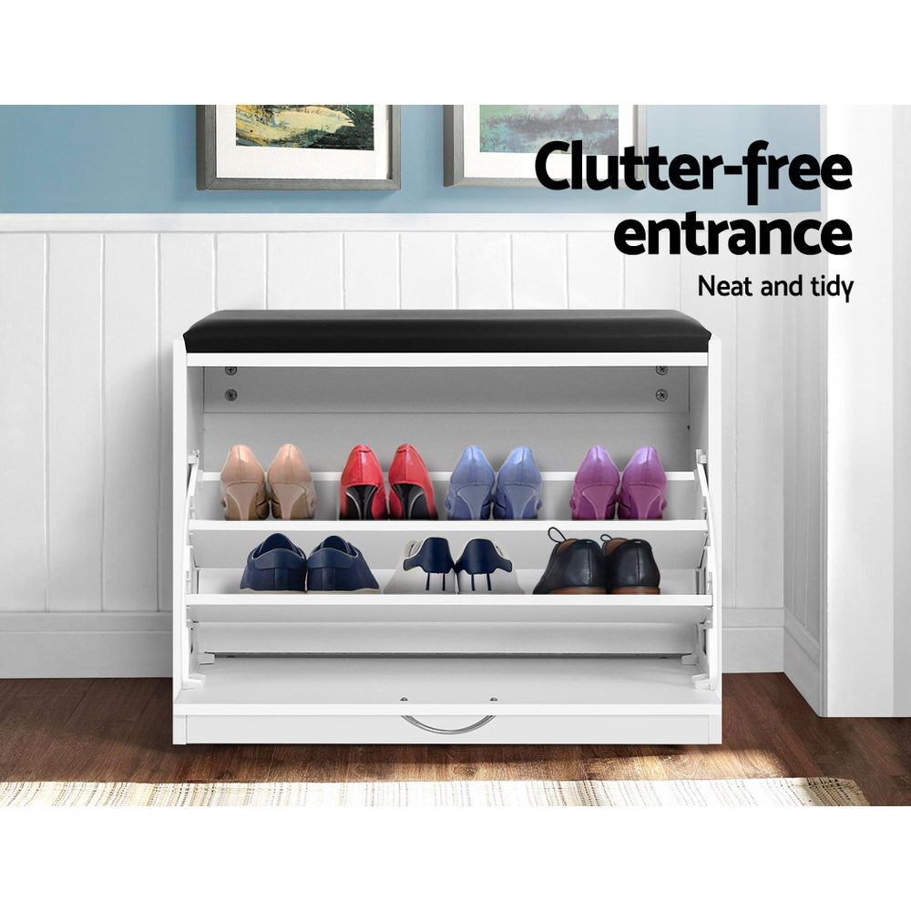 Artiss Shoe Cabinet Bench Shoes Storage Rack Organiser Drawer White 15 Pairs Price