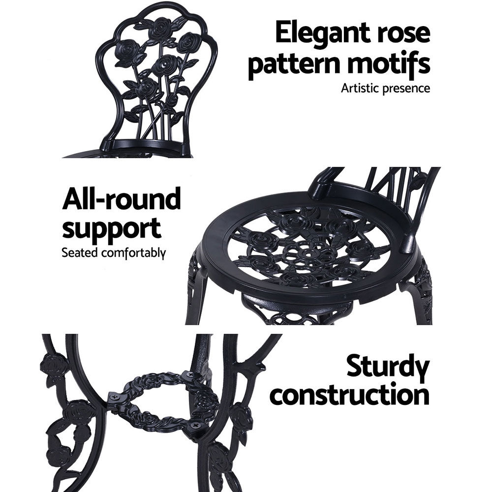 Gardeon 3PC Outdoor Setting Bistro Set Chairs Table Cast Aluminum Rose Black Price