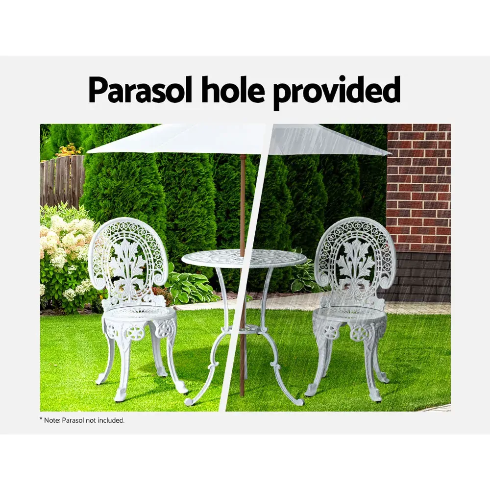 Gardeon 3PC Patio Furniture Outdoor Bistro Set Dining Chairs Aluminium White Price