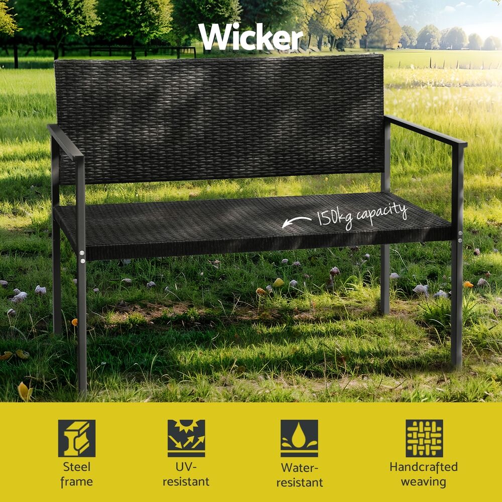 Gardeon Outdoor Garden Bench Seat Rattan Chair Steel Patio Furniture Park Black Price