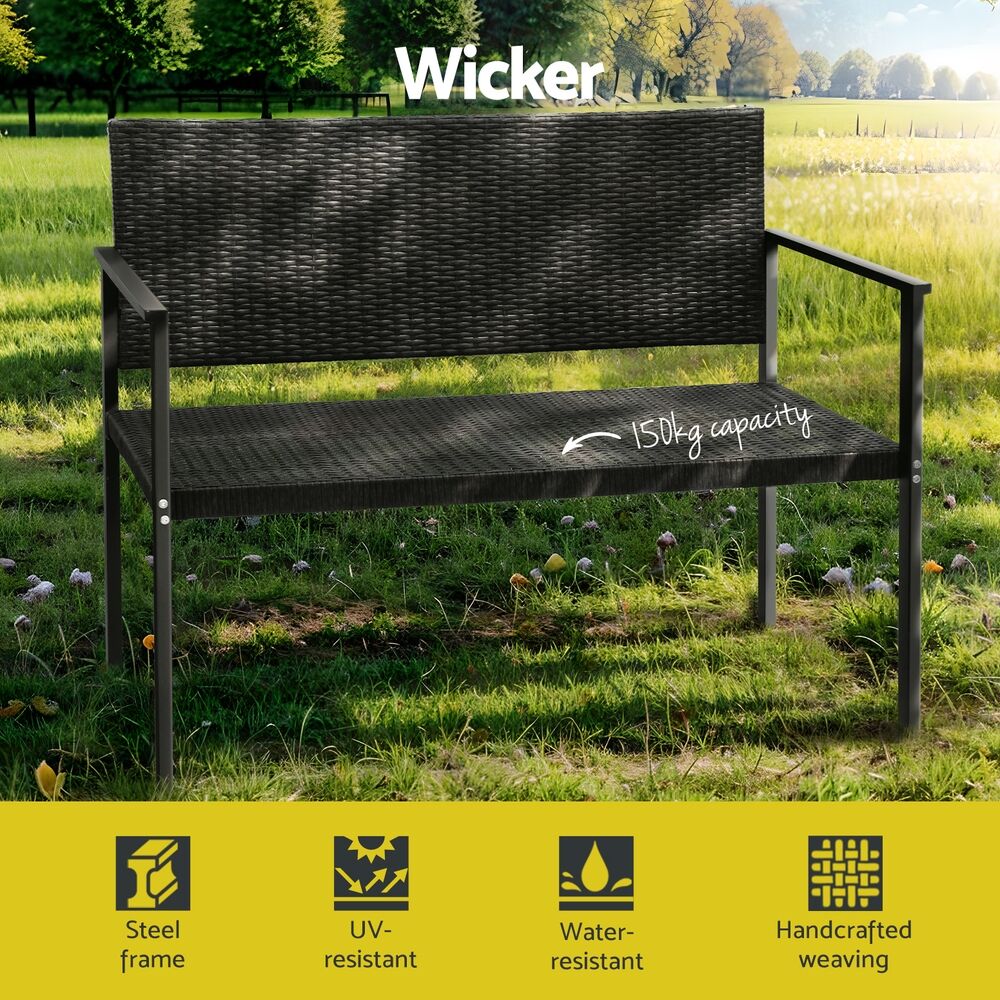 Gardeon Outdoor Garden Bench Seat Rattan Chair Steel Patio Furniture Park Grey Price