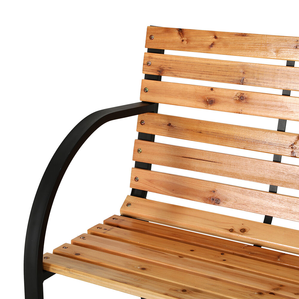 Outdoor Garden Bench Seat 120cm Wooden Steel 2 Seater Patio Furniture Natural Price