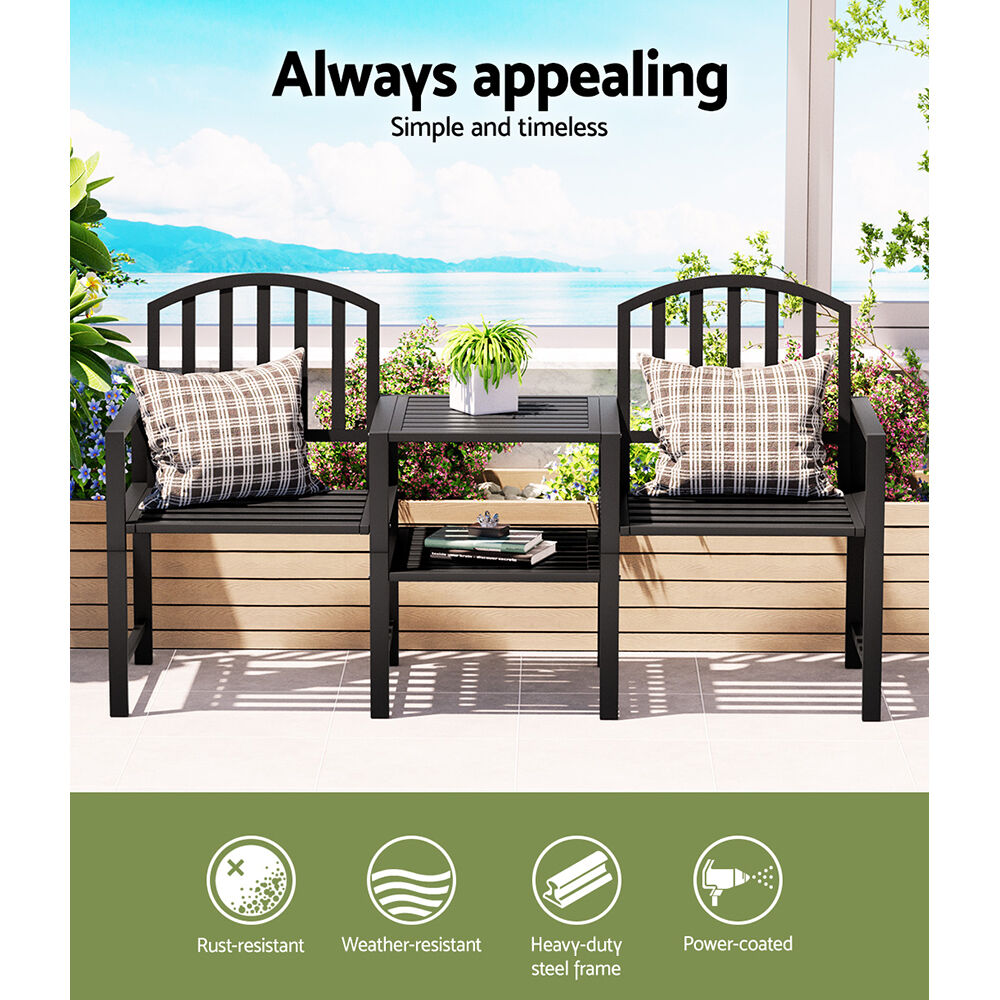 Outdoor Garden Bench Seat Loveseat Steel Table Chairs Patio Furniture Black Price
