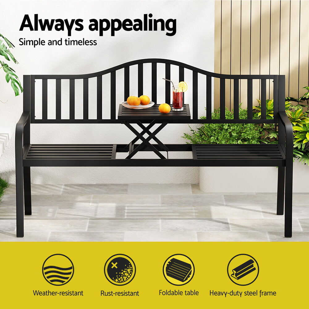 Outdoor Garden Bench Seat Loveseat Steel Foldable Table Patio Furniture Black Price