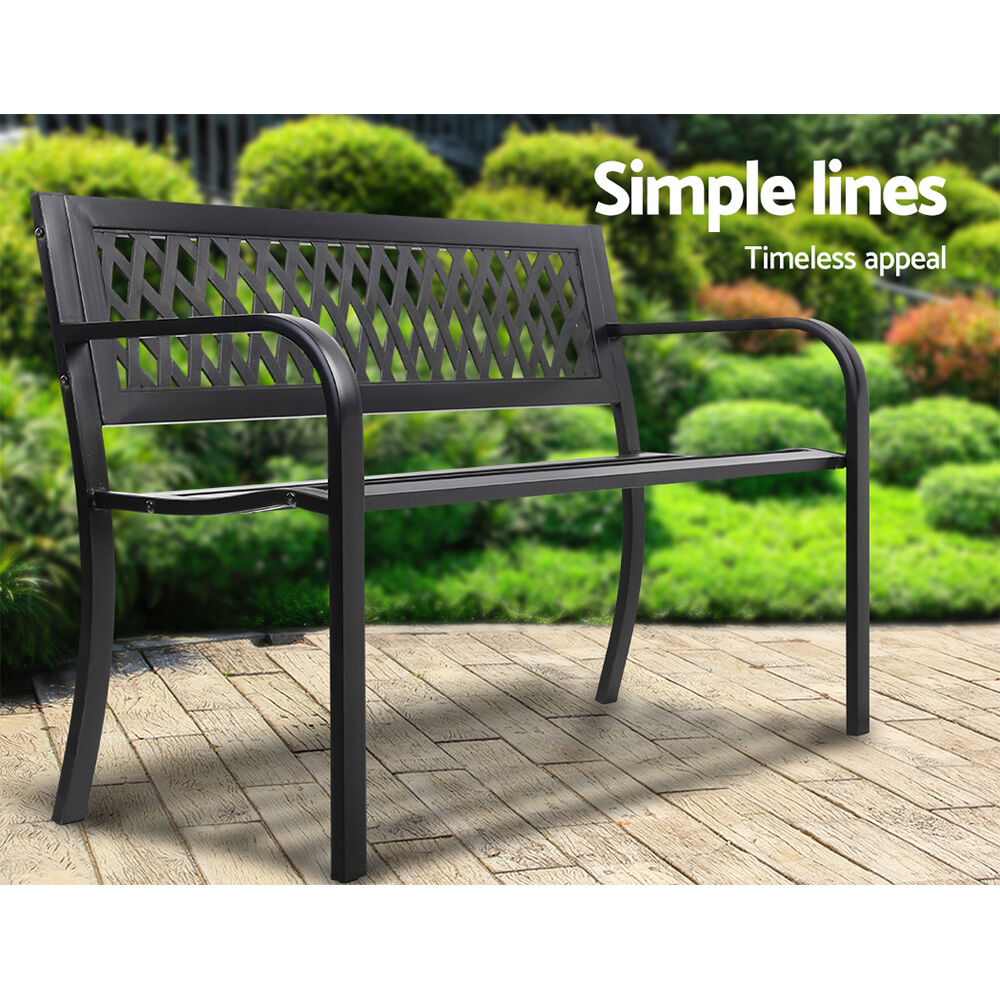 Outdoor Garden Bench Seat Steel Outdoor Furniture 2 Seater Park Black Price
