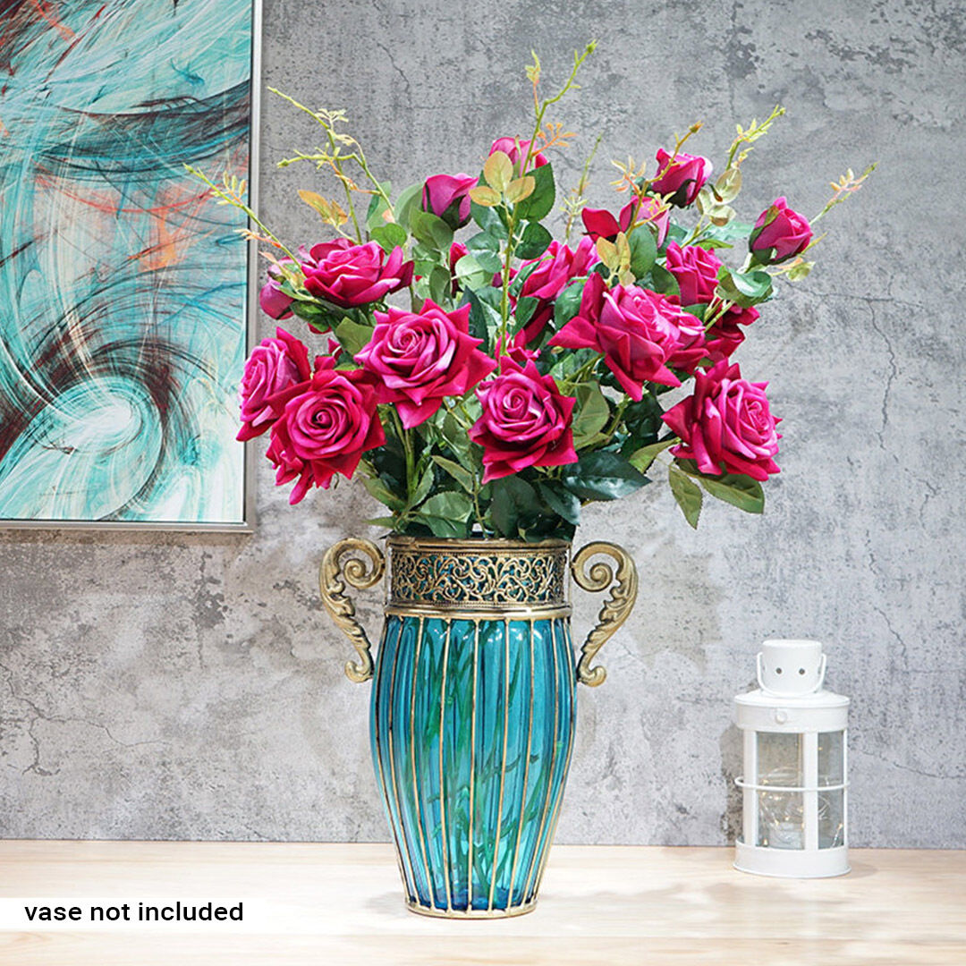 8 bunch artificial silk rose 5 heads flower fake bridal bouquet table decor pink Price