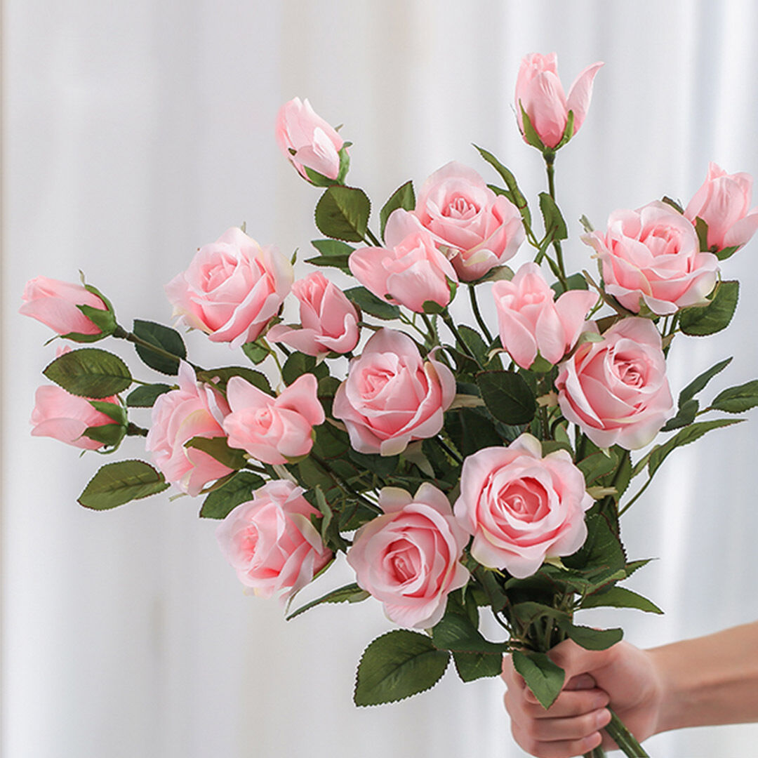 8 bunch artificial silk rose 5 heads flower fake bridal bouquet table decor light pink Price